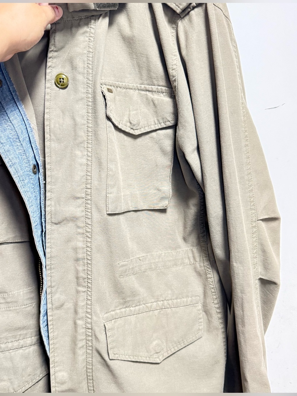 Obey Men's Military Field Jacket in Olive with Light Blue Lining - Picture 6 of 11